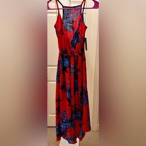 Red and Blue Sleeveless Wrap Sundress